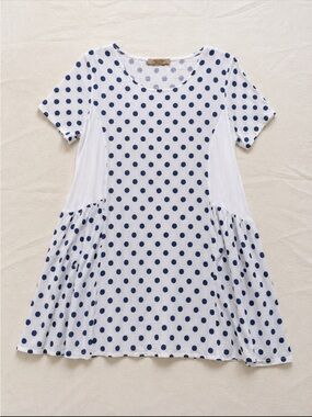 Beyond Capri Italian Linen Blend Polka Dot Dress One Size Blue White Tunic